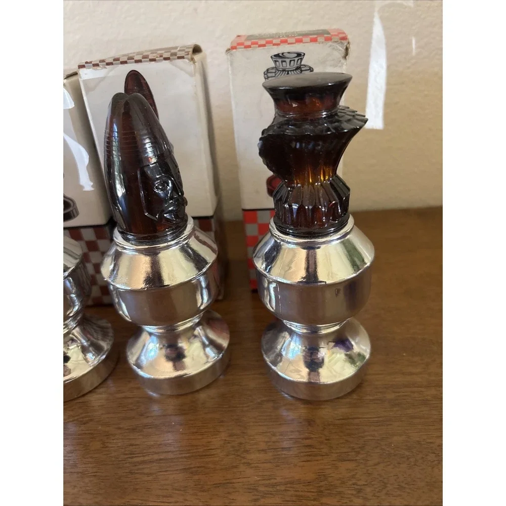 5 NIB Vtg Avon Chess Pieces The Pawn‎ II Spicy (2), Queen, Bishop II, The Pawn